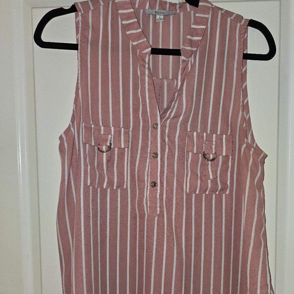 Blashe Pink White Stripe Blouse Summer Large